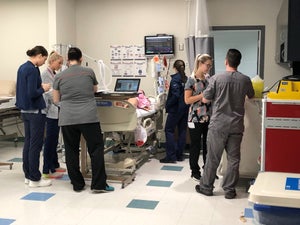 nursing students in a lab